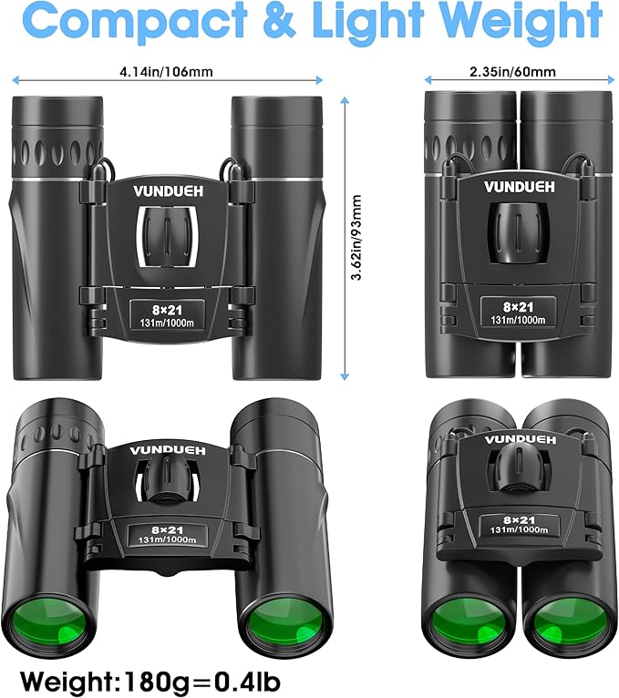 Mini Compact Binoculars for Adults and Kids - Waterproof High Powered Easy Focus Small Binocular, Ideal for Bird Watching, Hunting, Concert, Theater, Travel, Hiking, Sightseeing & Outdoor Sports