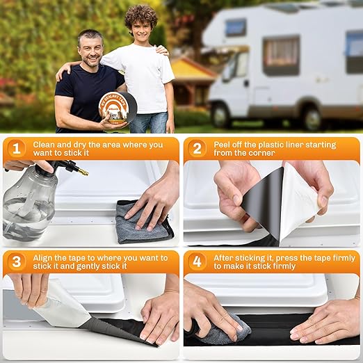 WELLUCK Butyl Sealant Tape, 4 Inch X 50 Foot RV Roof Tape Sealant Roofing Tape Black, Waterproof &UV RV Tape for Roof Camper Trailer Boat Sealing Leak Repair