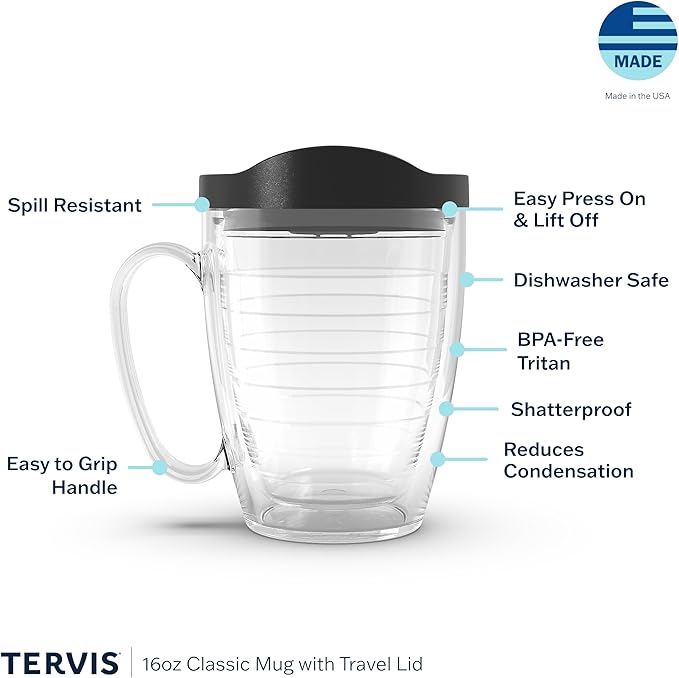 Tervis Clear & Colorful Lidded Made in USA Double Walled Insulated Tumbler Travel Cup Keeps Drinks Cold & Hot, 16oz Mug, Fuchsia Lid