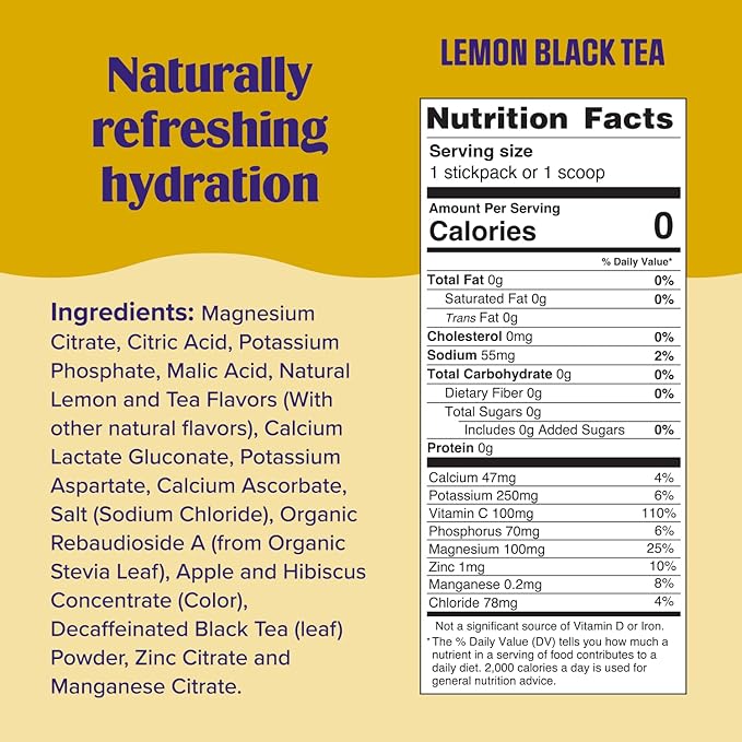 Ultima Replenisher Daily Electrolyte Powder - Lemon Black Tea, 90 Servings - Zero Sugar Hydration Powder with 6 Electrolytes and Minerals - Sugar Free, Plant Based & Keto Friendly Drink Mix