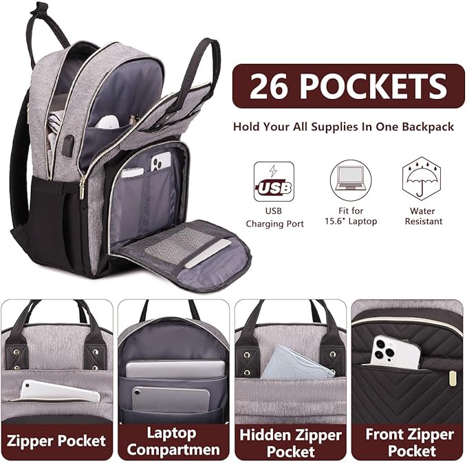 bagswan Laptop Backpack for Women/Men, Fits 15.6 Inch Laptop Bag, Fashion Travel Work Anti-theft Bag, Business Computer Waterproof Backpack Purse, Grey Black
