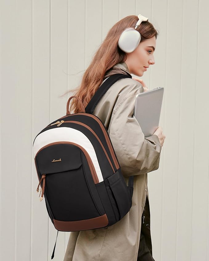LOVEVOOK Laptop Backpack for Women, 15.6 inch Waterproof College Backpack Woman with Laptop Compartment Computer Bag Travel Backpack Purse, Large Black Computer Daypack for Work Casual