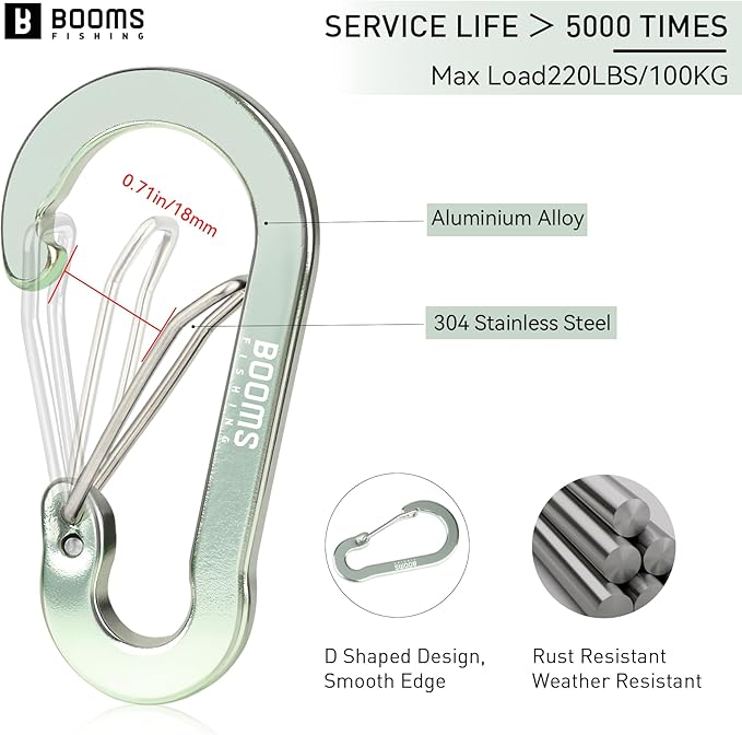 Booms Fishing CC5 Multi-Use Carabiner Clips, 10 Pack 2.3"/ 3.1" Caribeener Clips, Mini Keychain Caribeaner Clip, Aluminum D Ring Carabiners