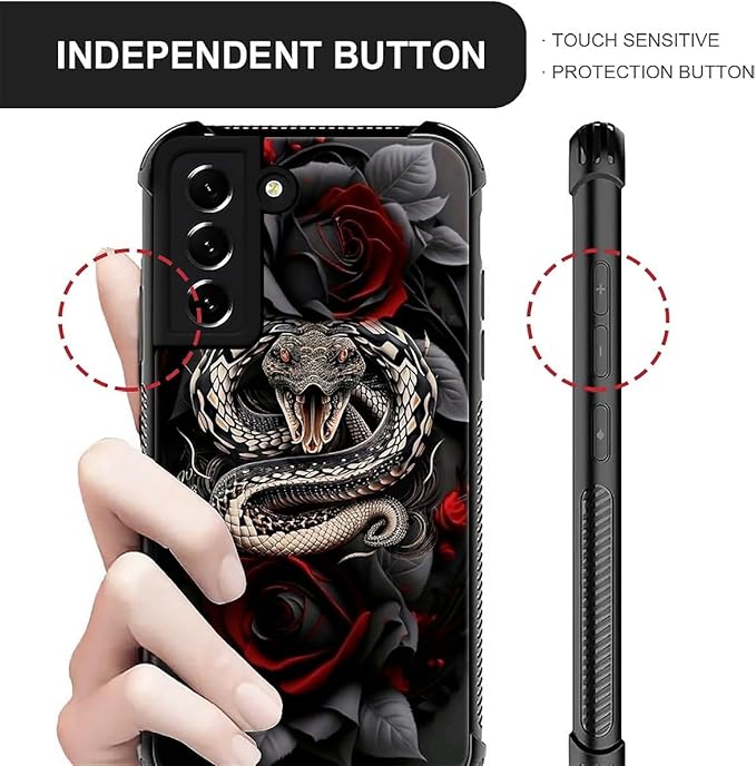 for Samsung Galaxy S21 FE Case, Entwined Rose Snake Pattern Graphic Design Girl Boy Soft Silicone Hard Acrylic Shock Protection for Samsung Galaxy S21 FE