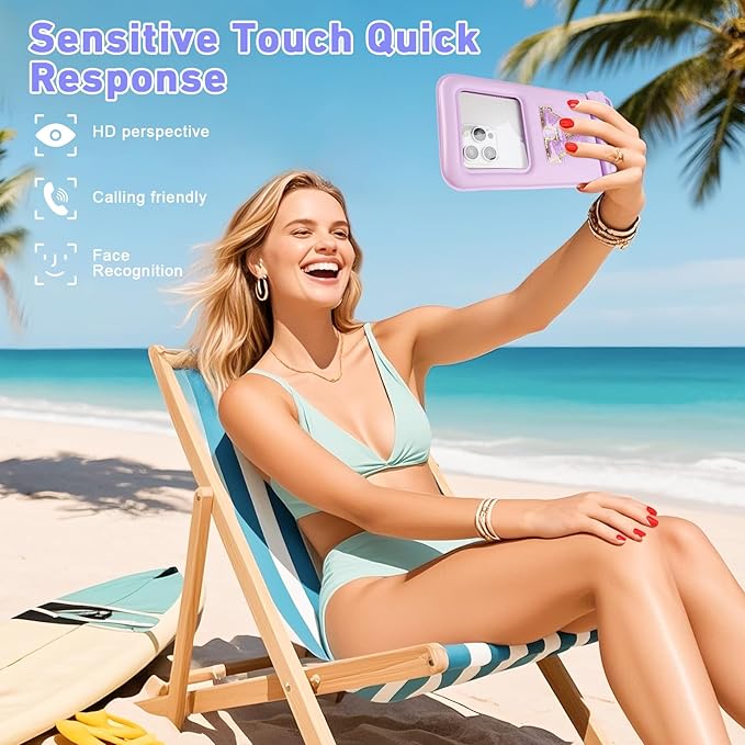Waterproof Phone Pouch Floating, Fashion Letters Cell Phone Dry Bag for iPhone 17 16 15 14 13 Pro Max, Galaxy S25 S24 S23 S22 Ultra Google, Up to 7.5" Phones Purple