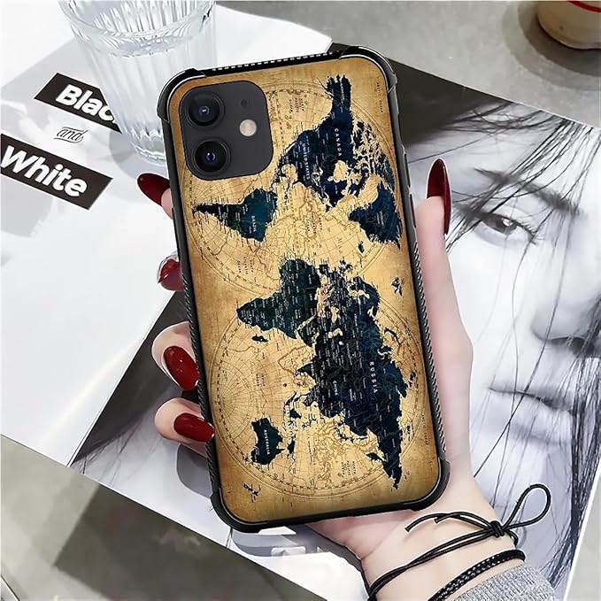 for iPhone 12 Mini Case, Brown World Map Pattern Made of Soft Silicone Hard Acrylic Shock Protection for iPhone 12 Mini