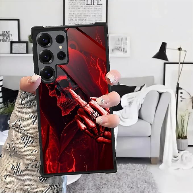 for Samsung Galaxy S25 Ultra Case,Graphic Design for Girl Boy Soft Silicone Hard Acrylic Shock Protection Designed for Samsung Galaxy S25 Ultra Gestures Funny Skull Pattern