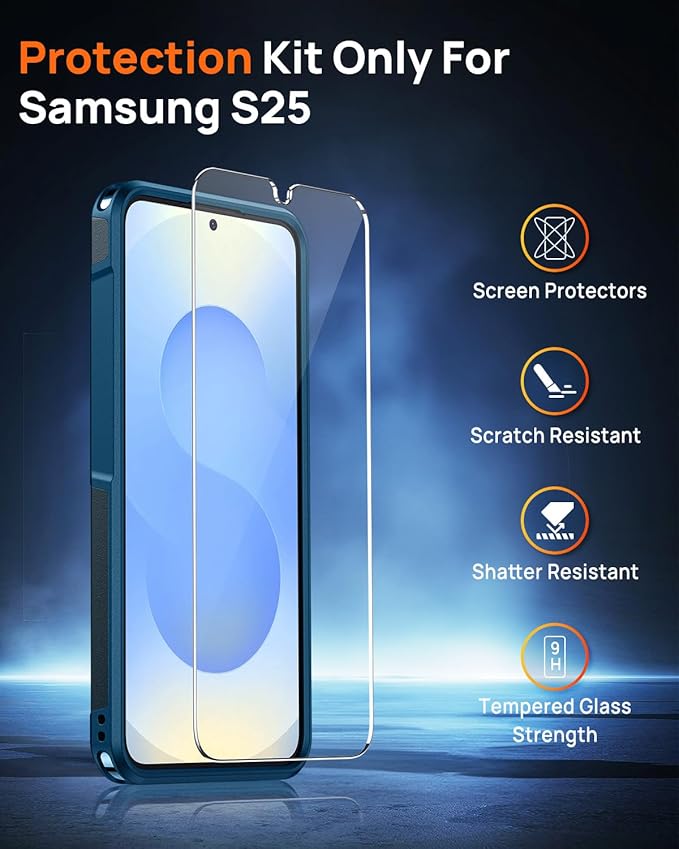 Lanhiem for Samsung Galaxy S25 S24 Phone Case with Tempered Glass Screen Protector, Shock Absorption, Anti-Scratch Shockproof Case Cover for Samsung S25 S24, Navy Blue