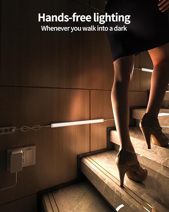 ASOKO Motion Sensor Dimmable Led Under Cabinet Lighting Plug in - 6 Pcs 12 inches Linkable Counter Light Bars, Led Closet Light Warm White