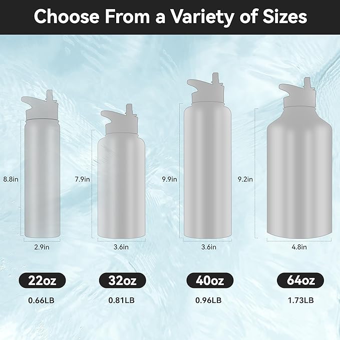 HASLE OUTFITTERS Insulated Water Bottle 22 oz Double Wall Stainless Steel Water Bottle Wide Mouth with Straw Lid & Spout Lid Keeps Cold or Hot(White,4)
