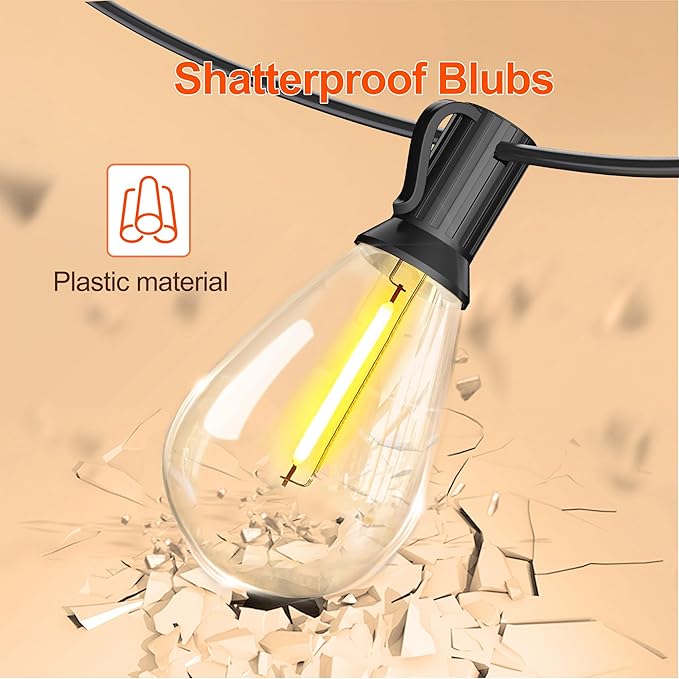 Solar String Lights for Outside 100FT with Remote 8 Lights Mode, Weatherproof Shatterproof S14 LED Bulb 34 Sockets, Outdoor Patio Light for Backyard Porch Cafe