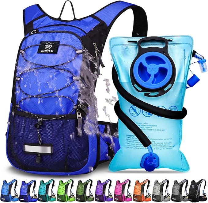 Mothybot Insulated Hydration Backpack Pack with 3L BPA Free Leak Proof Water Bladder, Large Storage Lightweight Hiking Daypack with Waist Pouches & Cooler Layer, for Running, Biking, Camping, Festival