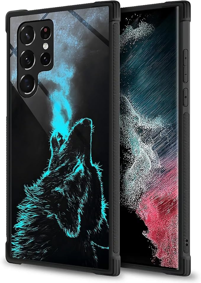 for Samsung Galaxy S23 Ultra Case, Blue Breathing Wolf Pattern Graphic Design Girl Boy Soft Silicone Hard Acrylic Shock Protection for Samsung Galaxy S23 Ultra