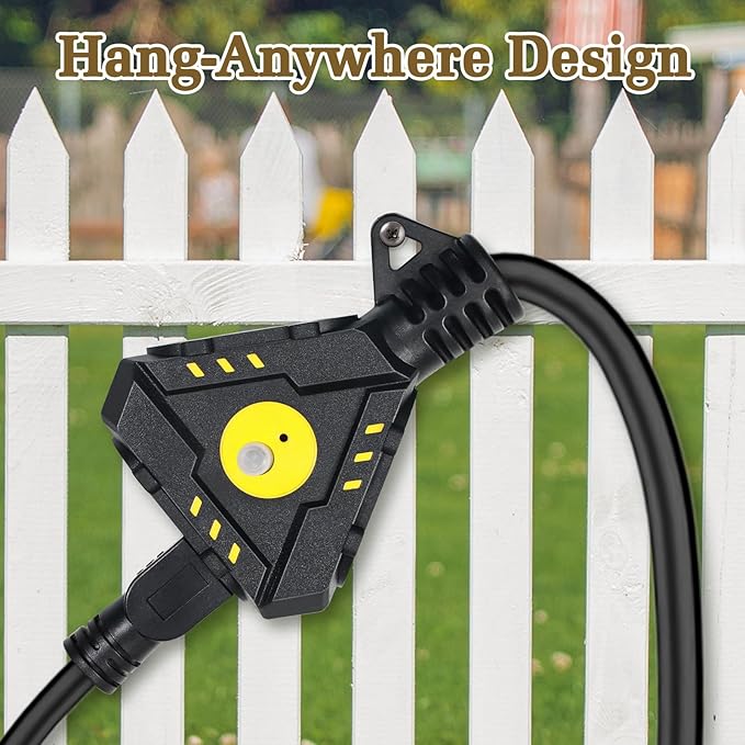 15FT 14 Gauge Outdoor Extension Cord 6-Outlet 14/3 SJTW Heavy Duty Extension Cord with Multiple Outlets Waterproof 3 Prong for Garage Workshop 15A 125V 1875W ETL Listed