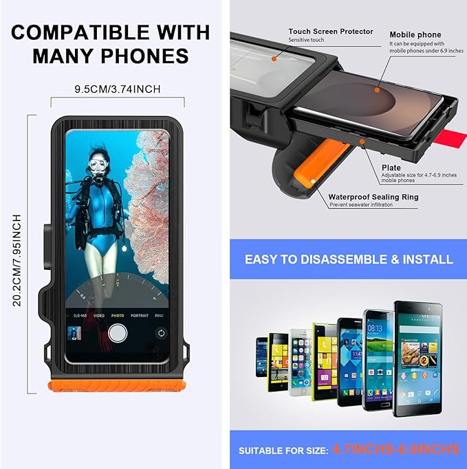 2026 Diving Snorkeling Phone Case for iPhone 17/16/15/14/13/12/11 Pro Max/XS/X Samsung Galaxy S26/S25/S24 Professional Scuba Dive Waterproof Underwater Photo Video Cover (4TH Gen, Orange)