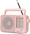 Portable AM/FM Transistor Radio with Loud Speaker, Battery or USB Powered - Compact Emergency Radio for Indoor, Outdoor, Travel & Storms (BJL-671, Pink)