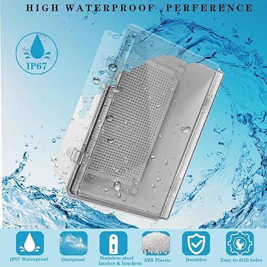 Outdoor Waterproof Electrical Box Junction Box Weatherproof IP67 ABS Plastic Enclosure Switch Router Project Box Electronics Enclosure with Mounting Plate Wall Bracket Clear 11.4"x7.5"x5.5"