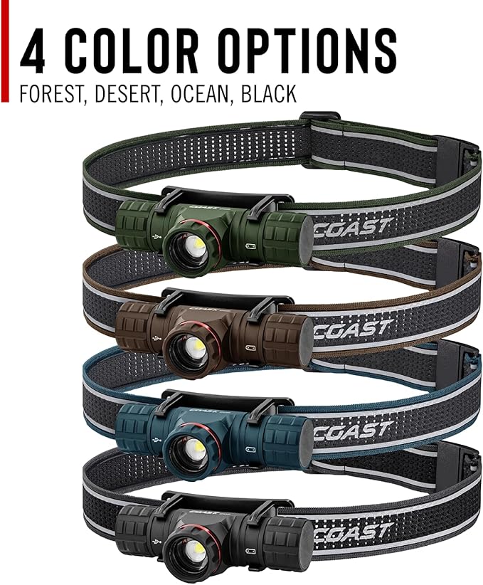 Coast XPH30R 1500 Lumen USB-C Rechargeable Dual Power Headlamp with Twist Focus Beam and Magnetic Base, 4.37 oz. - Desert/Tan