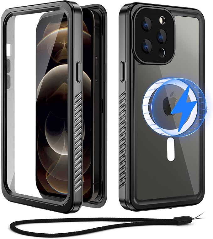 Beeasy for iPhone 12 Pro Waterproof Case [Compatible with Magsafe] [Built-in Screen Protector], 360 Full Body Heavy Duty Phone Case, Military Grade Shockproof Dustproof,Magnetic Black