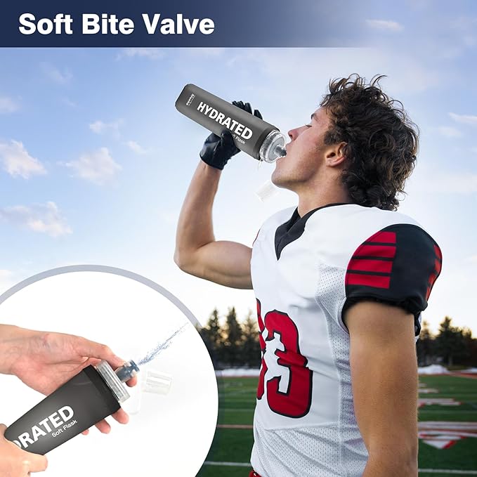 SLUXKE Soft Flask 2 Pack with Dust Cap, 17oz/500ml Flexible TPU Soft Water Flasks for Running Vest, BPA-Free Hydration Foldable Flask for Hiking, Cycling
