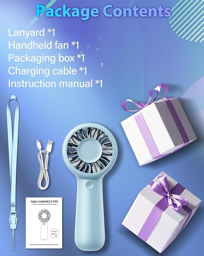 Portable Handheld Fan Personal Small Turbo Hand Fan Powerful, Cooling, Lanyard, USB Rechargeable, 5 Speeds, Makeup, Gifts for Women Men, Kid, Mom, Hot Summer, Travel, Sports, Wedding Use
