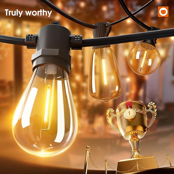 addlon 72FT(2FT Space) LED Outdoor String Lights with 36 Edison Shatterproof Bulbs, Heavy-Duty and Weatherproof Strand, Commercial Grade Patio Lights, Decorative for Patio, Black