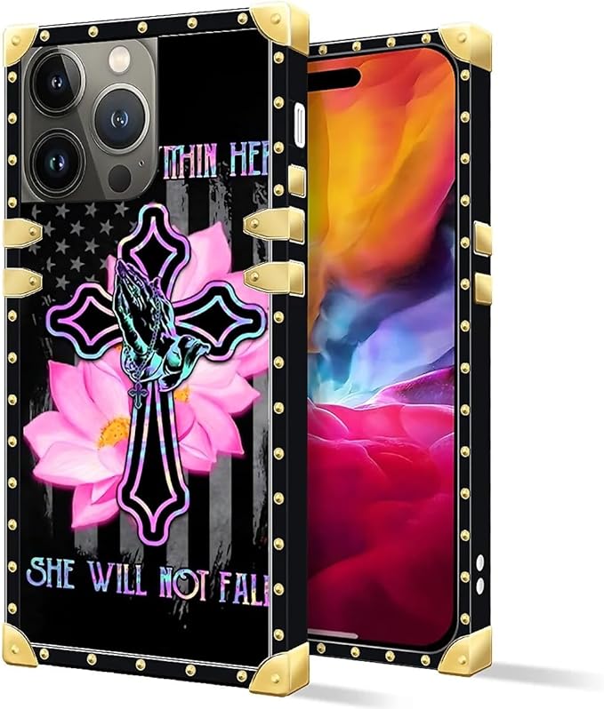 Compatible with iPhone 15 Pro Max Case, Praying Cross Hands Luxury Golden Decoration for Girl Women Soft TPU Shockproof Protective Hard PC Back for iPhone 15 Pro Max