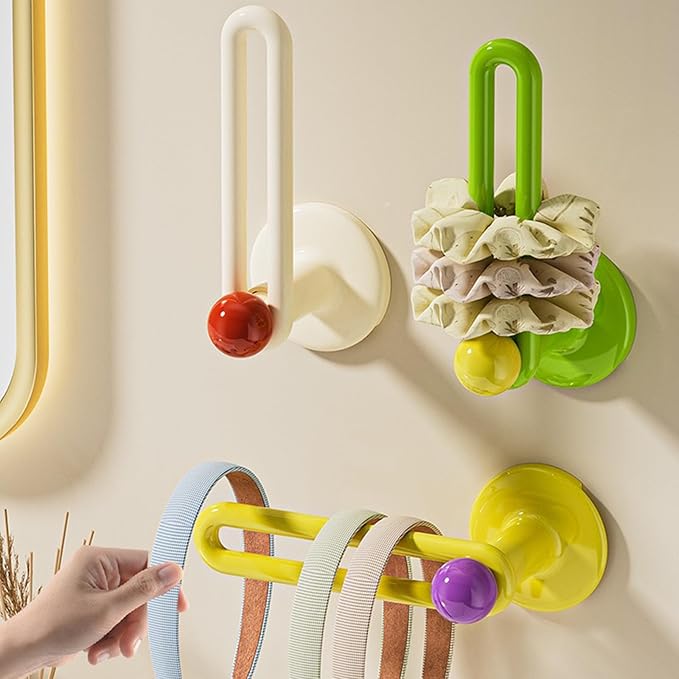 Colorful Drill-Free Adhesive Hooks - Multi-Purpose Plastic Hooks Holds Hats, Caps, Headbands, Wristbands | Durable Removable Organizer for Closet, Entryway, Home (3-Pack)