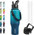 BJPKPK Insulated Water Bottles with Straw Lid, 35oz Metal Water Bottle with 2 lids & Paracord Strap, Double Wall Stainless Steel Vacuum Tumblers, Cups, Mugs, Thermo for Hot& Cold Drinks, Sea