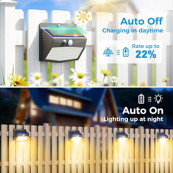 Peasur 1 Pack Solar Motion Lights Outdoor, Solar Security Light with 3 Modes, IP65 Waterproof Flood Lights Outside for Camping Garden Patio Garage Backyard, Warm