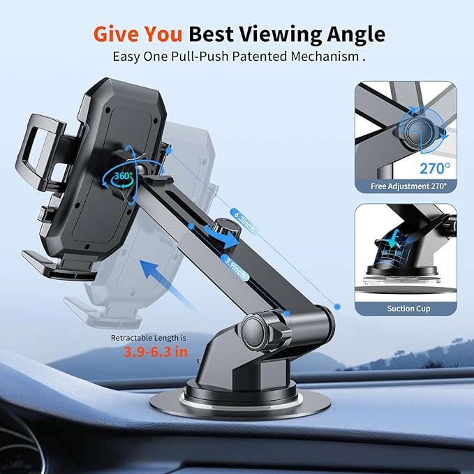 SUUSON Upgraded 3-in-1 Car Phone Holder Mount [Powerful Suction] Phone Mount for Car Dashboard Air Vent Windshield,for All iPhone Android Phone (Black)