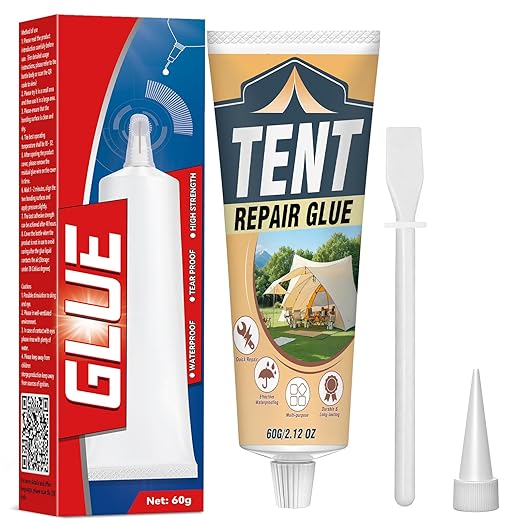 Tent Repair Glue Seam Sealer, Waterproof Flexible Tent Repair Kit, Tent Seam Sealer for Tents, Jackets, Sleeping Pads, Awning and Outdoor Fabric, Repairs Tears in Nylon, Canvas, and Vinyl