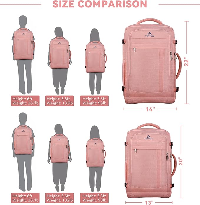 AREYTECO Travel Laptop Backpack for Women, 50L Expandable Extra Large Backpack,Carry On Backpack, Water Resistant Big Bag Anti-Theft Business Daypack Fits 17 Inch Laptop, Pink