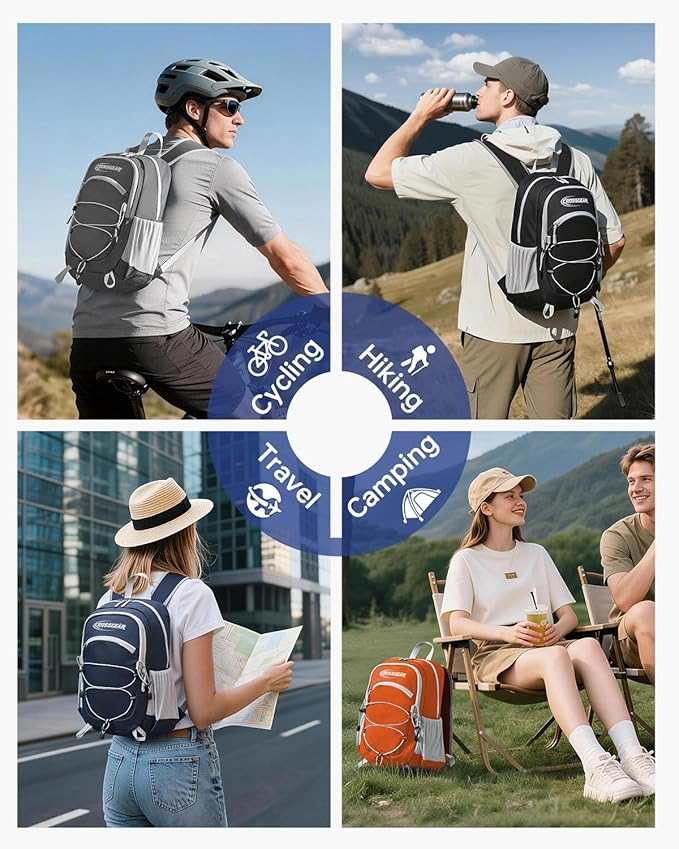 CROSSGEAR 24L Packable Backpack, Lightweight Hiking Daypack, Multiple & RFID Pocket, Water-Resistant Foldable Hiking Backpack for Women Men, Nylon Fabric for Travel Camping, Navy Blue