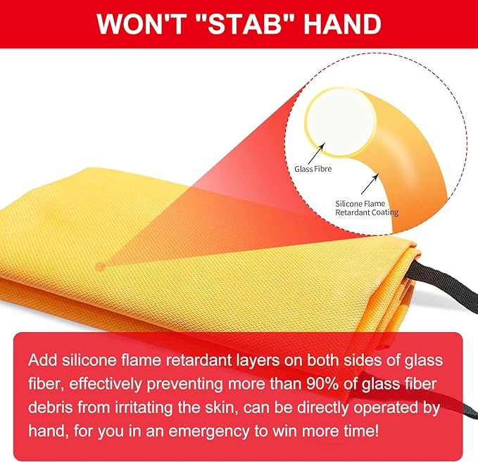 2 Pack Fire Blankets Emergency for Home, 40” x 40” Silicone-Coated Fiberglass Fire Blanket for Home and Kitchen, Skin-Safe Silicone Layer — No Itching, No Dust