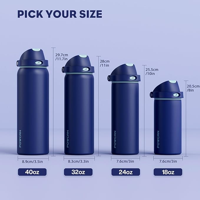 POWCAN 18 oz Insulated Stainless Steel Water Bottle: 2-in-1 Push-Button Spout & Quick-Flip Straw, Leakproof, Cold 24 Hrs, Fits Car Cup Holder, Sports Bottle for Travel, Gym, School Gift (Wit & Wings)