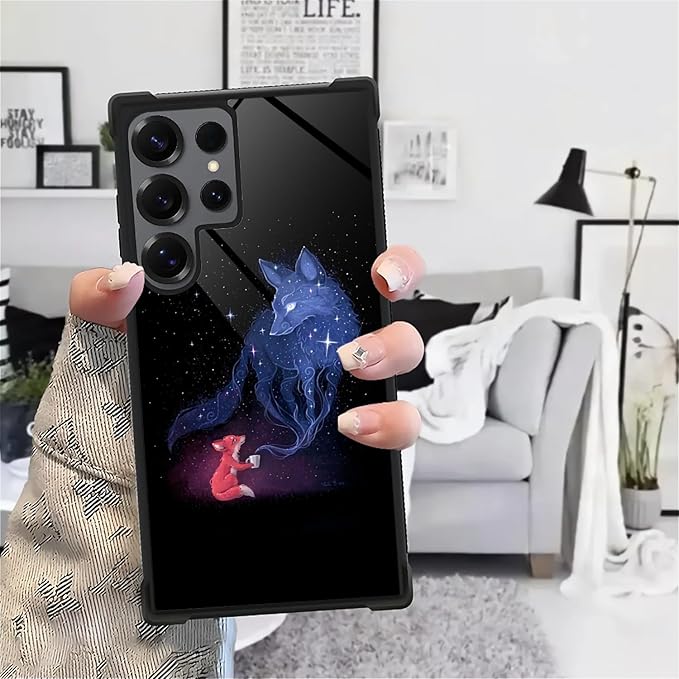 for Samsung Galaxy S25 Ultra Case,Graphic Design for Girl Boy Soft Silicone Hard Acrylic Shock Protection Designed for Samsung Galaxy S25 Ultra Galaxy Fox Wolf Pattern