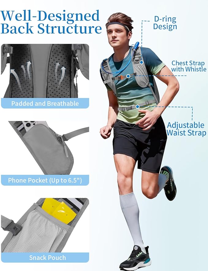 Hydration Backpack with 2L Water Bladder, Hiking Water Backpack for Men Women with Phone Pocket and Helmet Holder