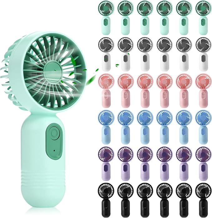 Rossesay 36 Pcs Mini Portable Fan Bulk Cute Handheld Lightweight Small Little Personal Hand Eyelash Fan 3 Speeds USB Rechargeable for Women Men Indoor Outdoor Makeup Travel (Multicolor)