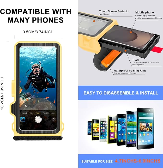 2026 Diving Snorkeling Phone Case for iPhone 17/16/15/14/13/12/11 Pro Max/XS/X Samsung Galaxy S26/S25/S24 Professional Scuba Dive Waterproof Underwater Photo Video Cover (4TH Gen, Yellow)