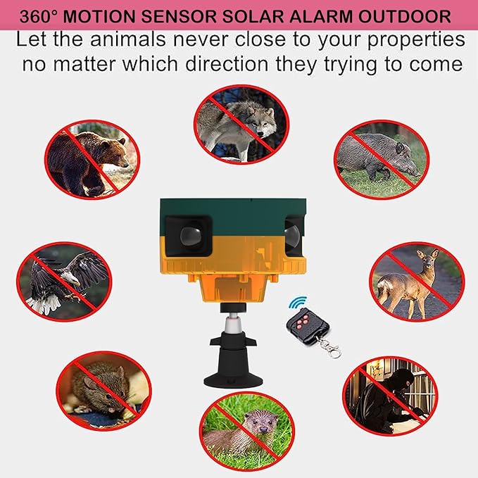 Solar Sensor Security Alarm Lights Outdoor,WONFAST 360° Motion Detector LED Flashing Strobe Light Warning Lamp Built-in 13Sounds,129db Loud Siren Sound for Home Farm Barn Villa Yard (Yellow-1)