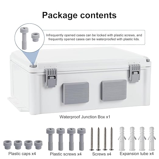 Namunanee Outdoor Electrical Junction Box, ABS Water Resistant Enclosure with Internal Mounting Panel & Hinged Cover (15" H x 11" L x 6" W)