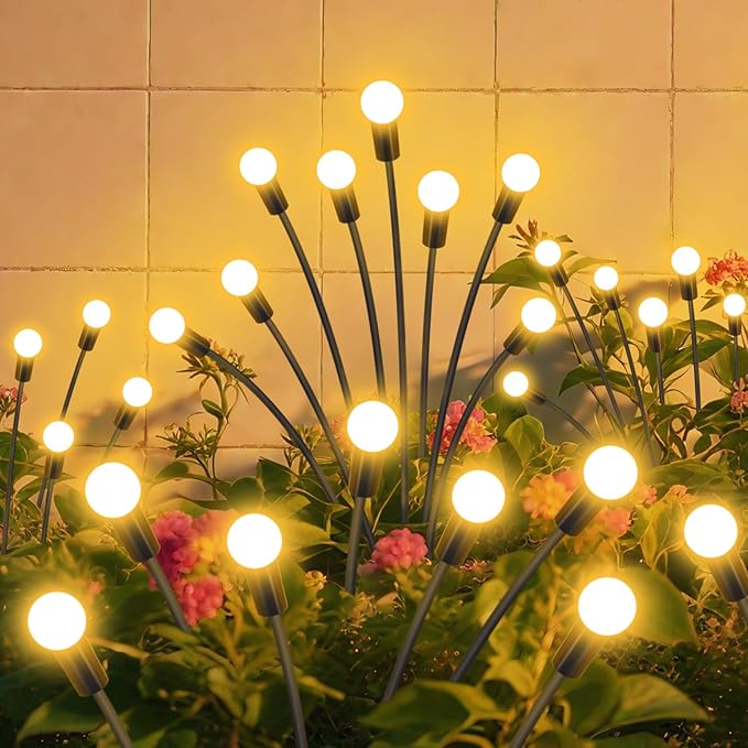 Slyuexu Solar Garden Lights Outdoor Waterproof, 2 Pack 16 LED Swaying Firefly Lights Outdoor Decor Light for Pathway Party Christmas Decoration, Unique Gifts for Women, Warm White