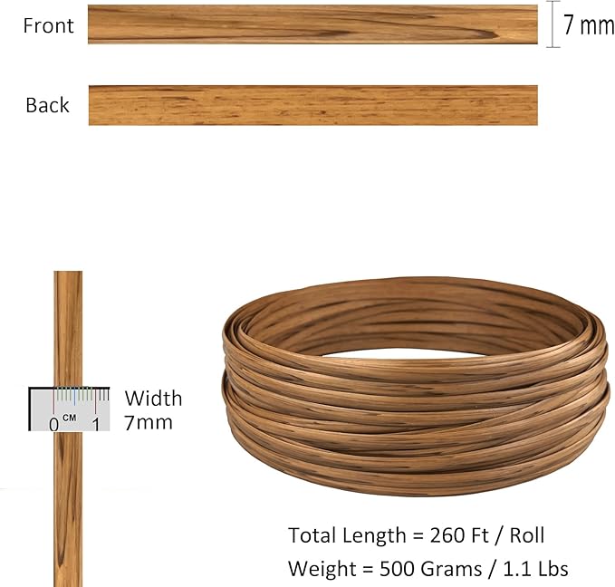 260 Ft Wicker Repair Supplies, Wicker Repair Kit, Plastic Rattan Material for Patio Chair Repair Flat Wicker Furniture Repair Replacement (Light Wood Grain)