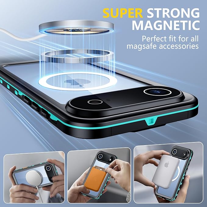 Red2Fire for iPhone Air Case Waterproof, [Built-in Screen Protector & Camera Protector][Compatible with MagSafe][Full Body Shockproof][IP68 Waterproof][Dustproof] Phone Case 6.5" Blue/Clear