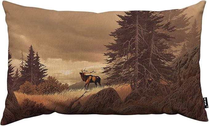 TKS MITLAN Brown Deer Pillow Cover 12x20 inch Elk in The Rocky Mountains Rocks Tree Wildlife Pillows Decorative Throw Pillows Farmhouse Decor for Home Cushion Case