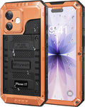 Mitywah Waterproof Case for iPhone 17, Rugged Metal Case with Built-in Screen Protector, Heavy Duty Full Body Shockproof Protective Cover 6.3 inch, Orange
