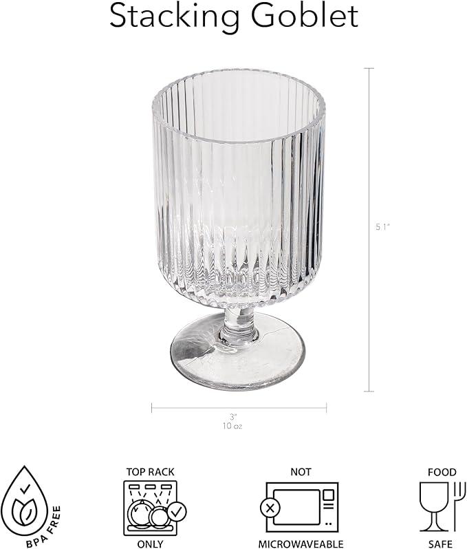 Mesa 10 oz Durable Acrylic Wine Glasses, Shatter-Resistant and Dishwasher-Safe Indoor/Outdoor Drinkware, Glass for Wine, Sangria, and Spritzers - Clear - Set of 6
