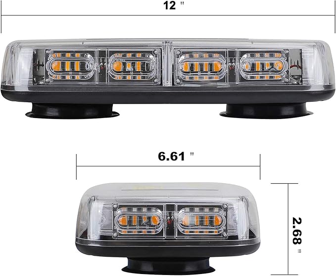 ASPL 48LED Roof Top Strobe Lights, High Visibility Emergency Safety Warning LED Mini Strobe Light bar with Magnetic Base for 12-24V Snow Plow, Trucks, Construction Vehicles (Amber/Red)