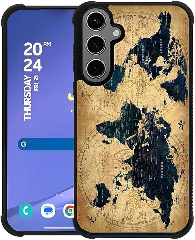 for Samsung Galaxy S24 S25 Plus Case, Brown World Map Pattern Graphic Design Girl Boy Soft Silicone Hard Acrylic Shock Protection for Samsung Galaxy S24 S25 Plus